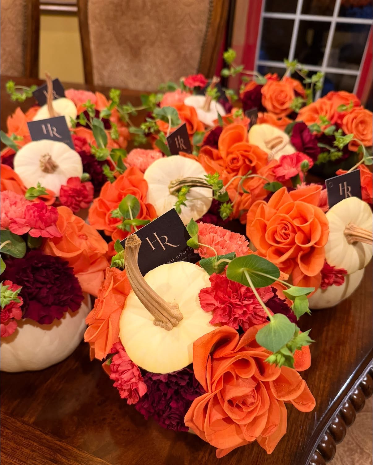 Colorful seasonal arrangements on display